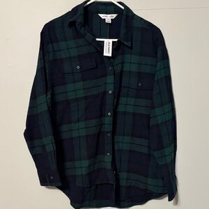 Old Navy Dark Green and Black Plaid woman’s Shirt. Med. NWT 💯 cotton.